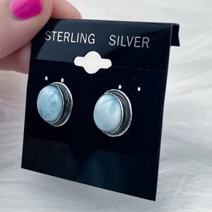 Sterling Silver 925 Larimar Earrings Stud Oval Handmade New